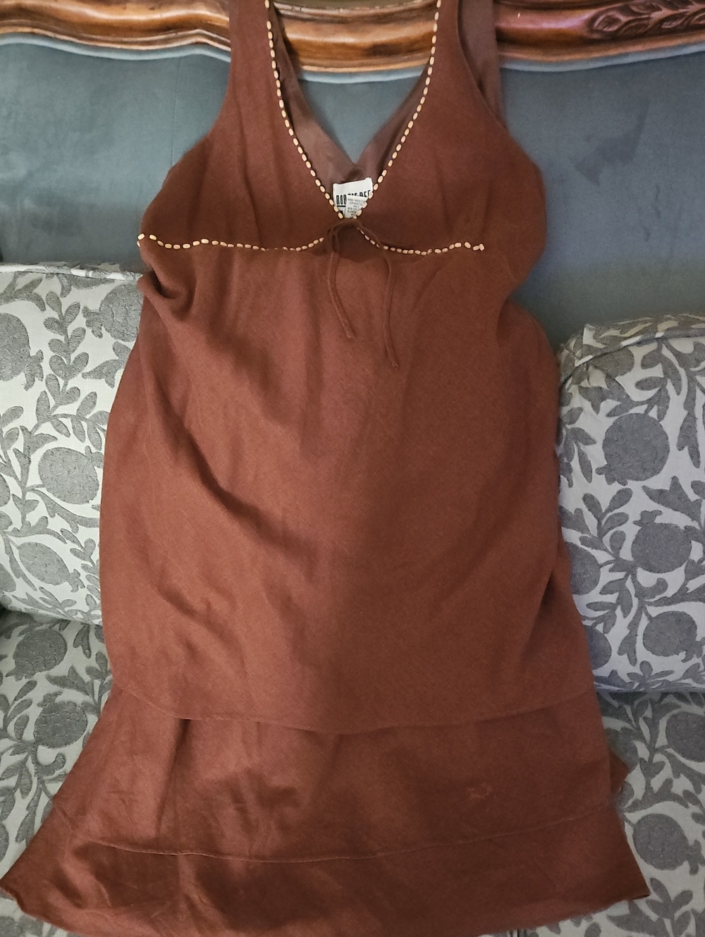 Robbie Bee Brown Slip Dress with Cream Bead Trim